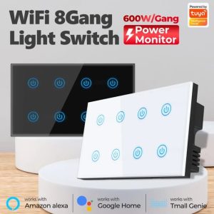 SMATRUL 8 Gang Power Monitor Tuya Smart Wifi Light Touch Switch Wall Electrical App Voice For Alexa Google Home Smart Life